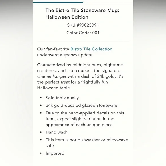 Anthropologie Halloween mug! The Bistro Tile  Stoneware Mug - Halloween edition! - Picture 9 of 10